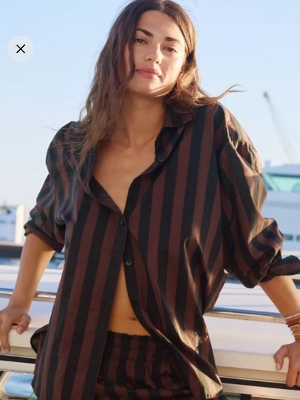Aerie Fav Button Down- Brown stripe